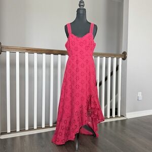 Lulus NWT  Berry Pink Eyelet Ruffled Asymmetrical Dress Medium Resort Wedding